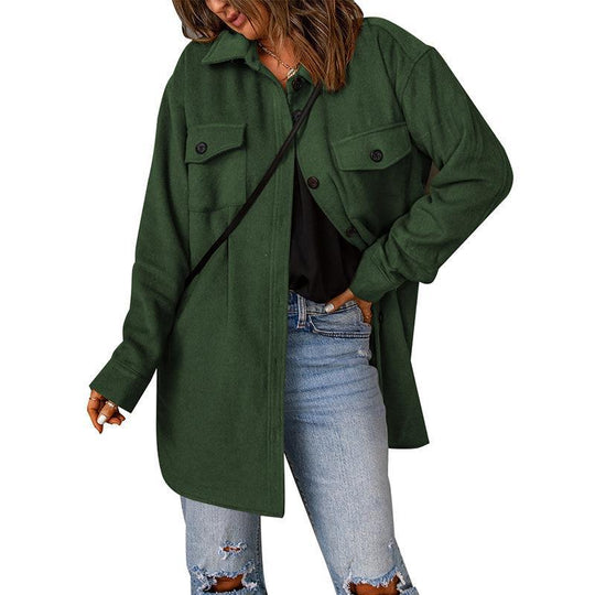 Damen Oversize-Hemdjacke mit Brustklappen und langem Schnitt Shop Nory
