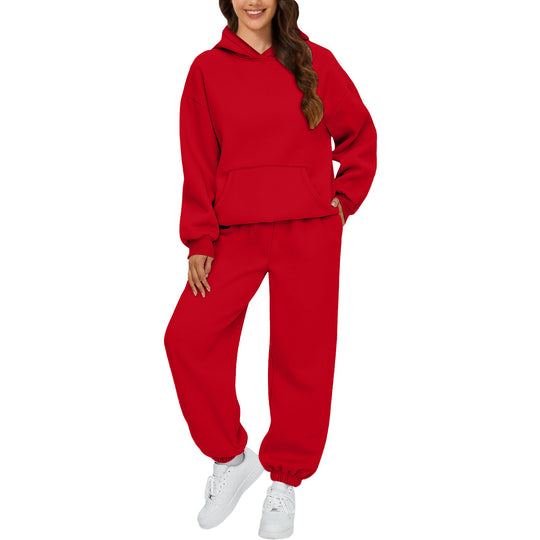 Damen nan gemütliches French-Terry Loungewear-Set mit doppellagiger Kapuze, Kängurutasche und elastischem Knöchel-Jogger Shop Nory