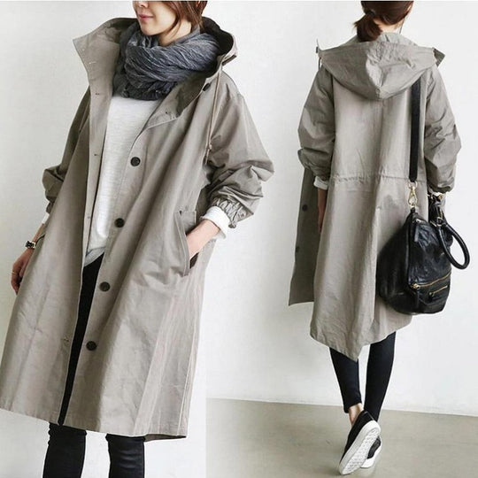 Damen nan leichter oversized Regenmantel mit Kapuze und verdeckter Knopfleiste Shop Nory