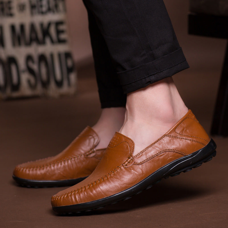 Herren Lederloafer im Mokassin-Stil mit handgenähter Ziernaht, elastischen Seiteneinsätzen und rutschfester Gummilaufsohle Shop Nory