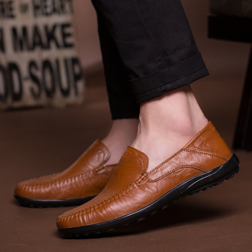 Herren Lederloafer im Mokassin-Stil mit handgenähter Ziernaht, elastischen Seiteneinsätzen und rutschfester Gummilaufsohle Shop Nory