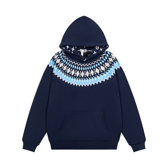 Unisex Oversize Kapuzenpullover mit nordischem Rundpasse-Jacquard, Kängurutasche und Rippbündchen Shop Nory