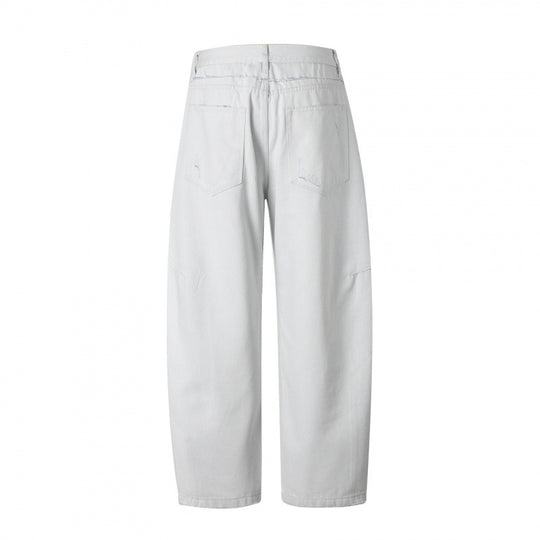 Damen Weite High‑Waist Cropped Jeans mit sichtbarer Knopfleiste, rohem Saum und Utility‑Nähten Shop Nory