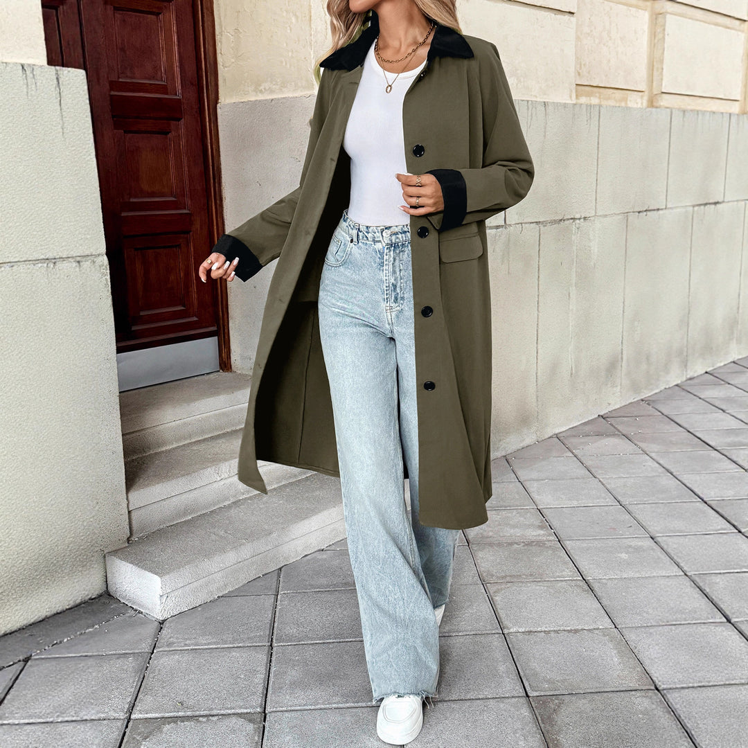 Damen Langer Trenchcoat mit Kontrastkragen und Umschlagmanschetten Shop Nory
