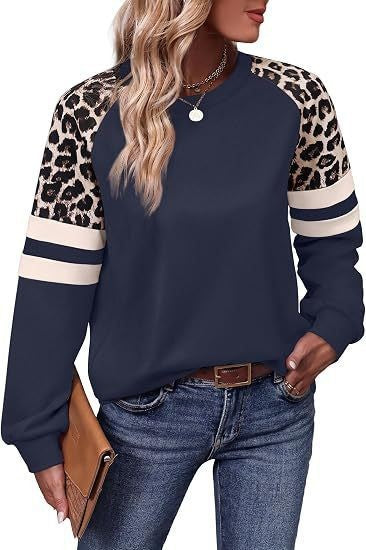 Damen Sweatshirt mit Raglanärmeln, Leo‑Print und Kontraststreifen Shop Nory