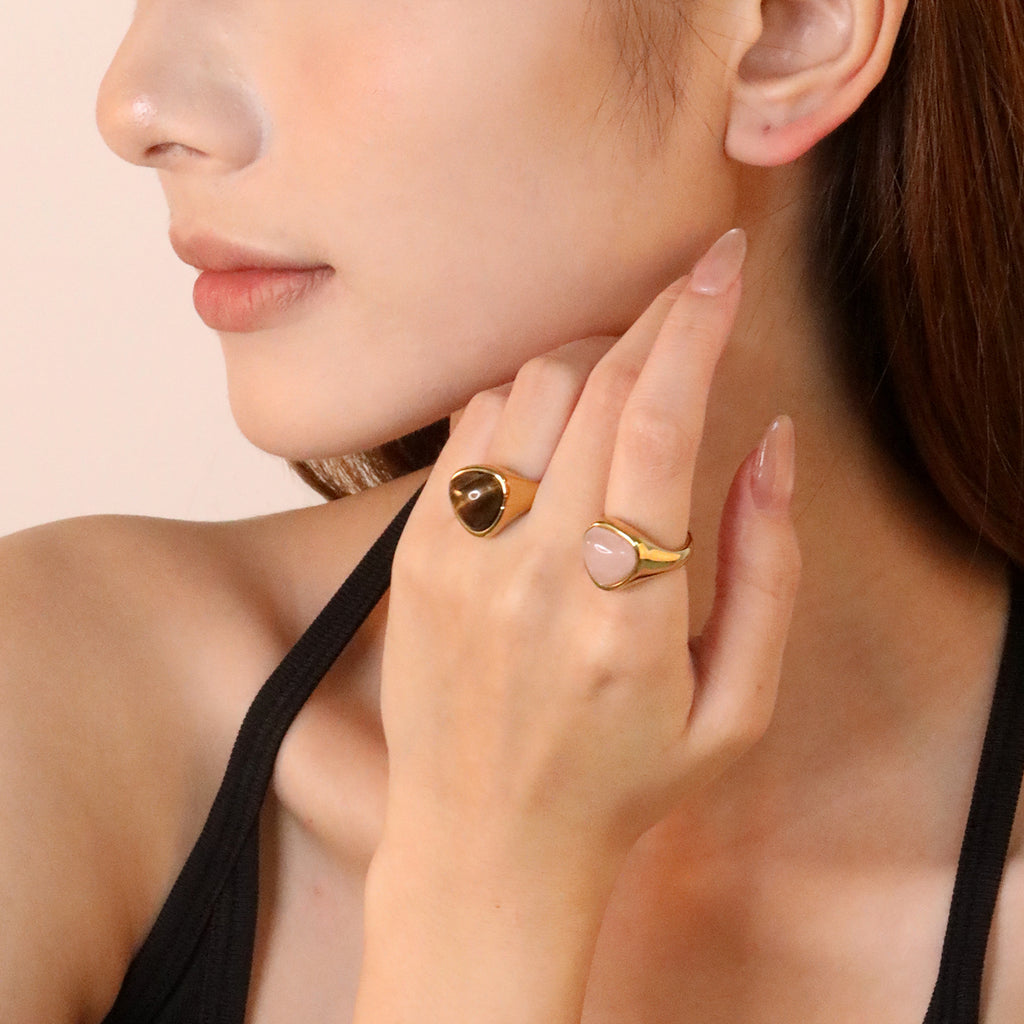 Damen stilvoller Ring mit rosa Quarz und hochwertiger Goldbeschichtung Shop Nory