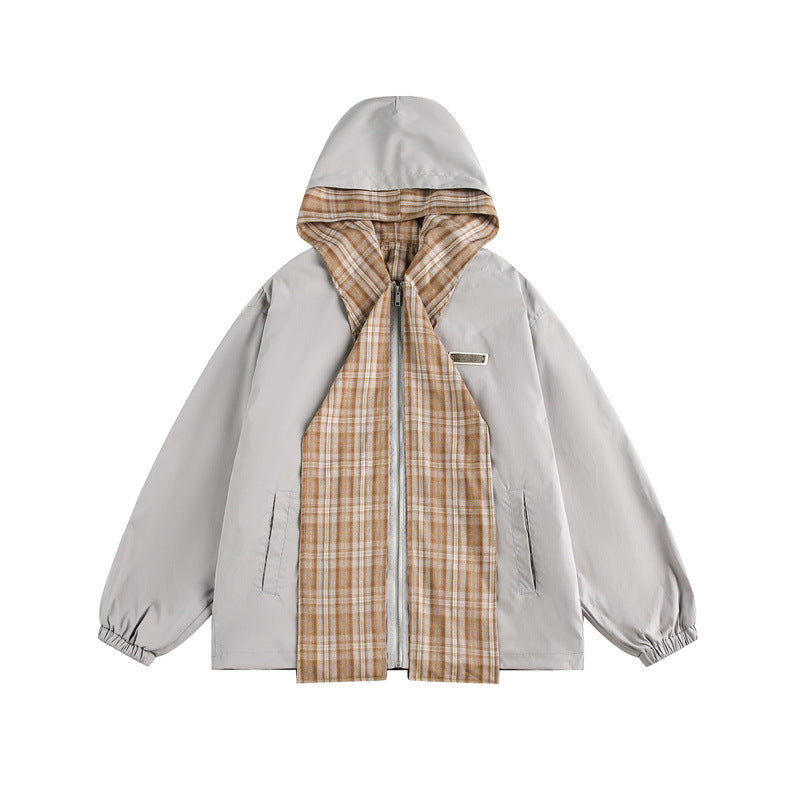 Unisex Zweilagige Kapuzenjacke mit karierter Innenblende und elastischen Bündchen Shop Nory