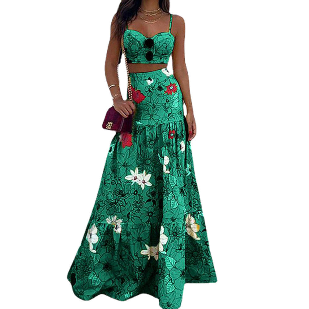 Damen Maxikleid mit floralem Zweiteiler und taillierter Silhouette Shopnory