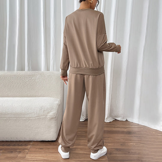 Damen Lässiges Sweat-Set mit Oversize-Rundhals und High-Waist-Hose mit Knopfmanschette Shop Nory
