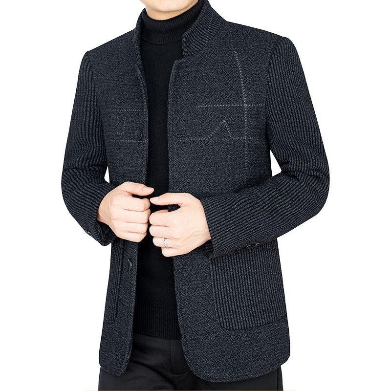 Herren Strick-Sakko mit Rippärmel, Stehkragen und aufgesetzten Taschen Shop Nory
