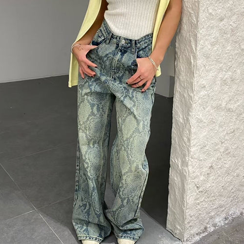 Damen nan hochgeschnittene Jeans mit Schlangenprint, weitem Bein und geradem Schnitt Shop Nory