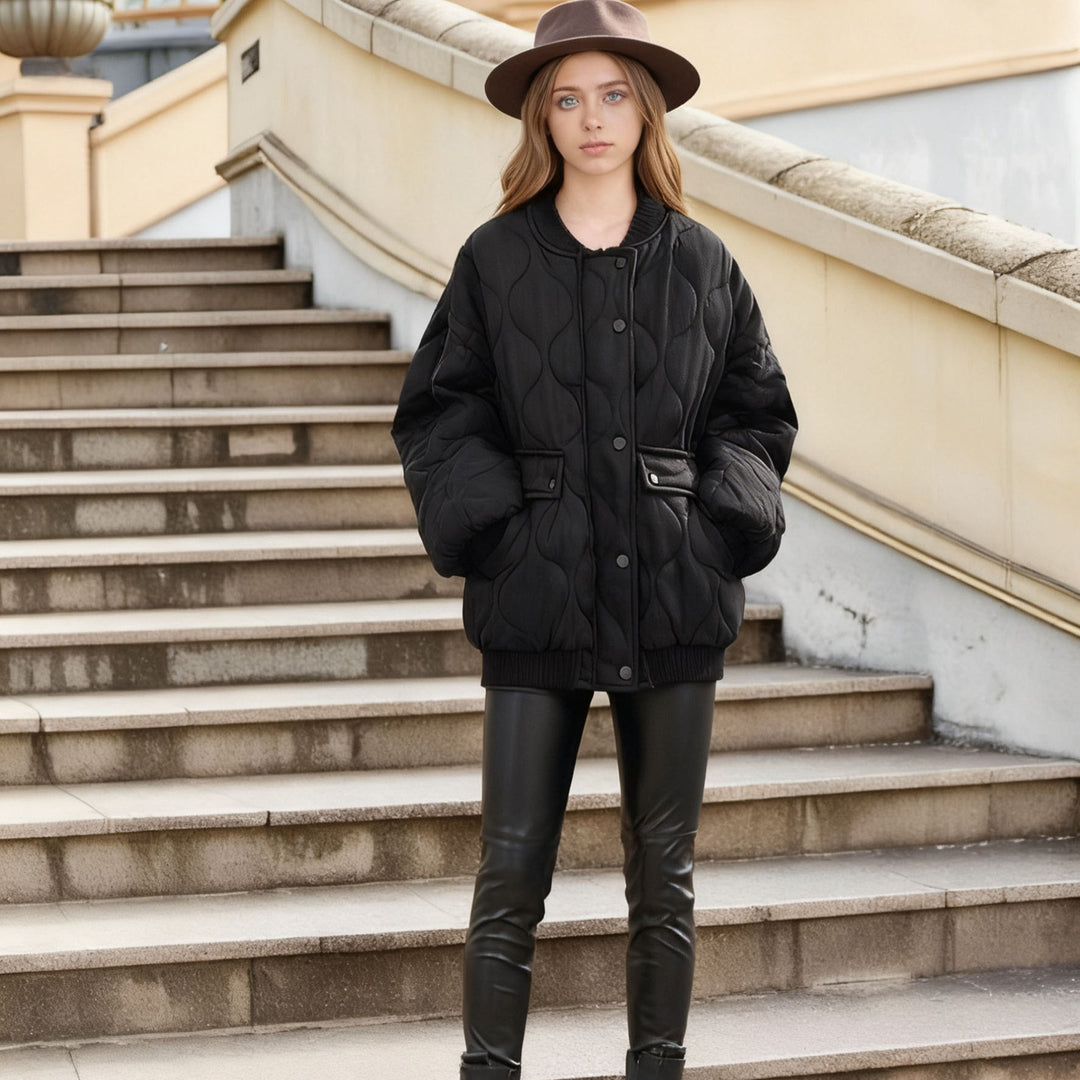 Damen Stepp-Bomberjacke mit organischer Steppung und Druckknopffront Shop Nory