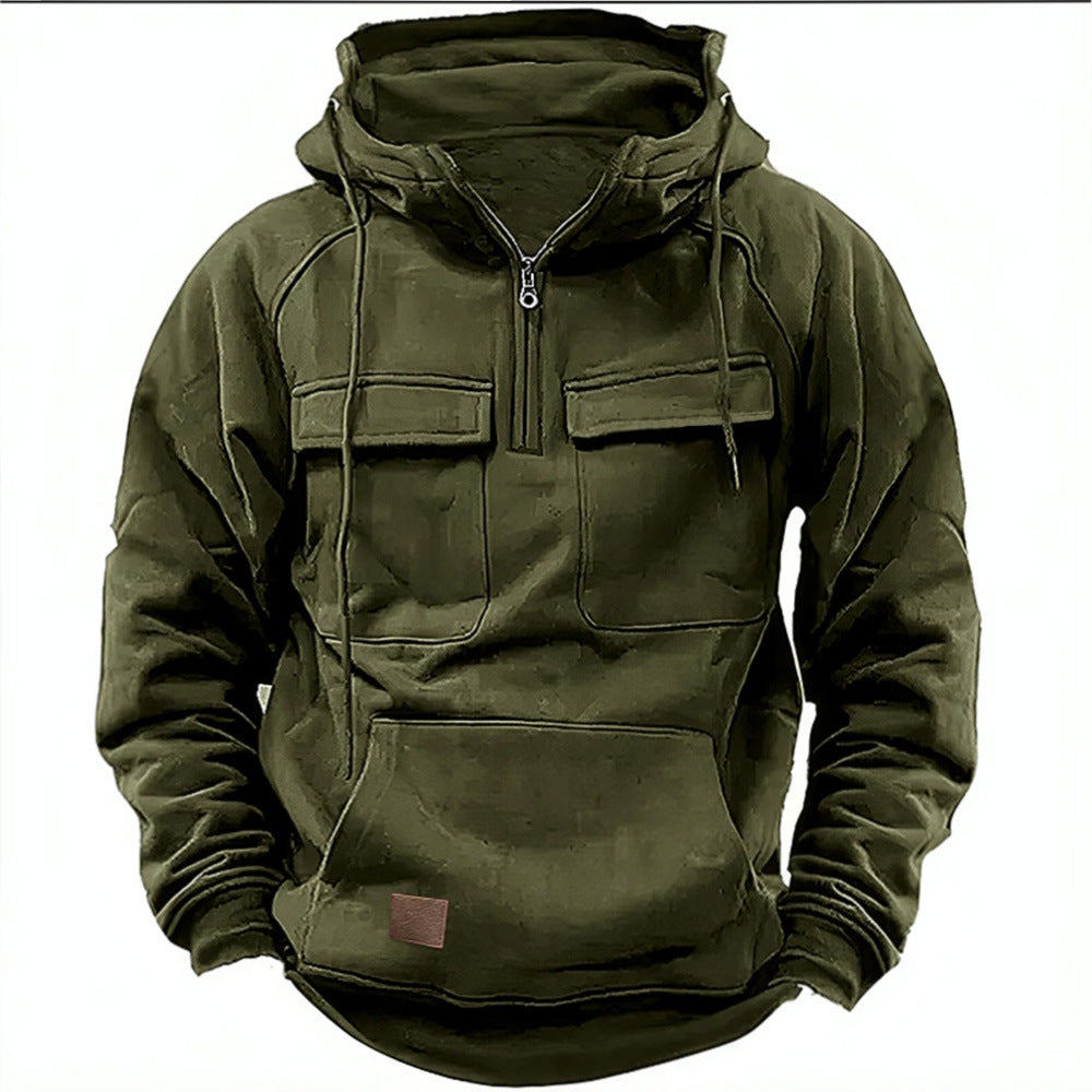 Herren nan Utility Kapuzenpullover mit aufgesetzten Brusttaschen und halbem Reißverschluss Shop Nory