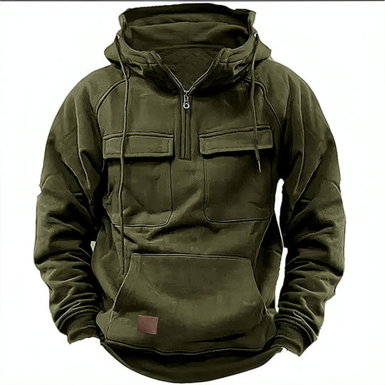 Herren nan Utility Kapuzenpullover mit aufgesetzten Brusttaschen und halbem Reißverschluss Shop Nory