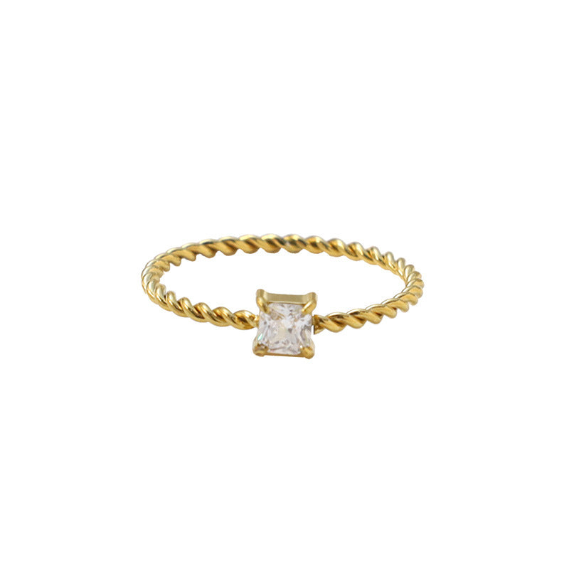 Damen Zarter und gedrehter Ring mit funkelndem Stein Shop Nory