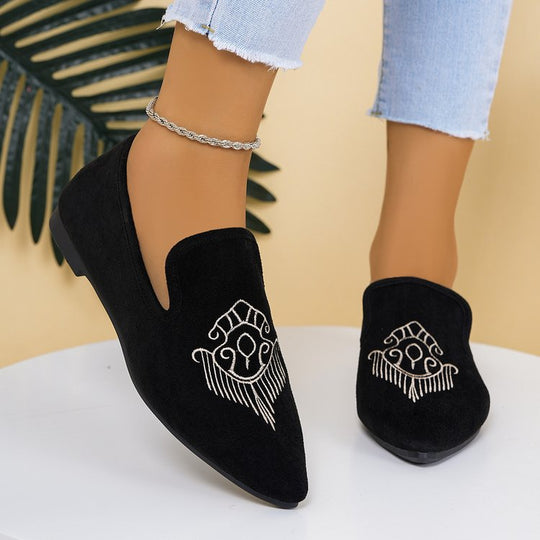 Damen Bestickte Velours-Loafer mit spitzer Zehenpartie und rutschfester Gummisohle Shop Nory