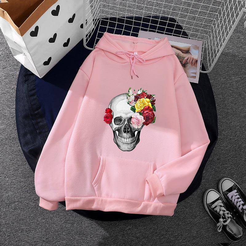 Unisex nan Kapuzenpullover mit floraler Totenkopf-Illustration, Oversize-Fit und French-Terry-Qualität Shop Nory