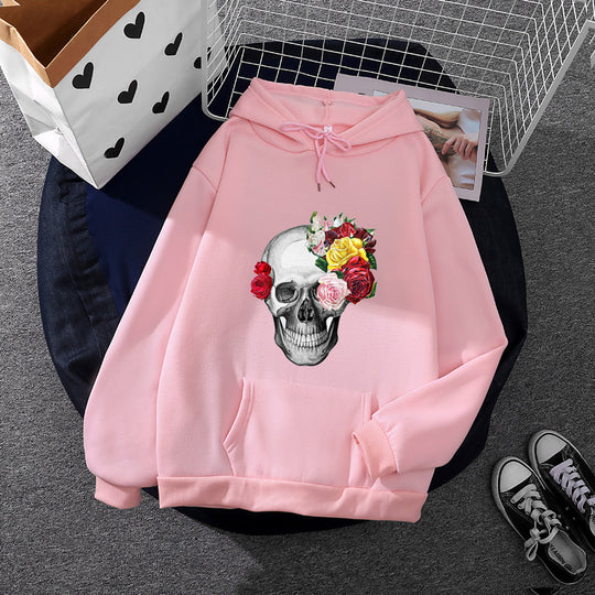Unisex nan Kapuzenpullover mit floraler Totenkopf-Illustration, Oversize-Fit und French-Terry-Qualität Shop Nory