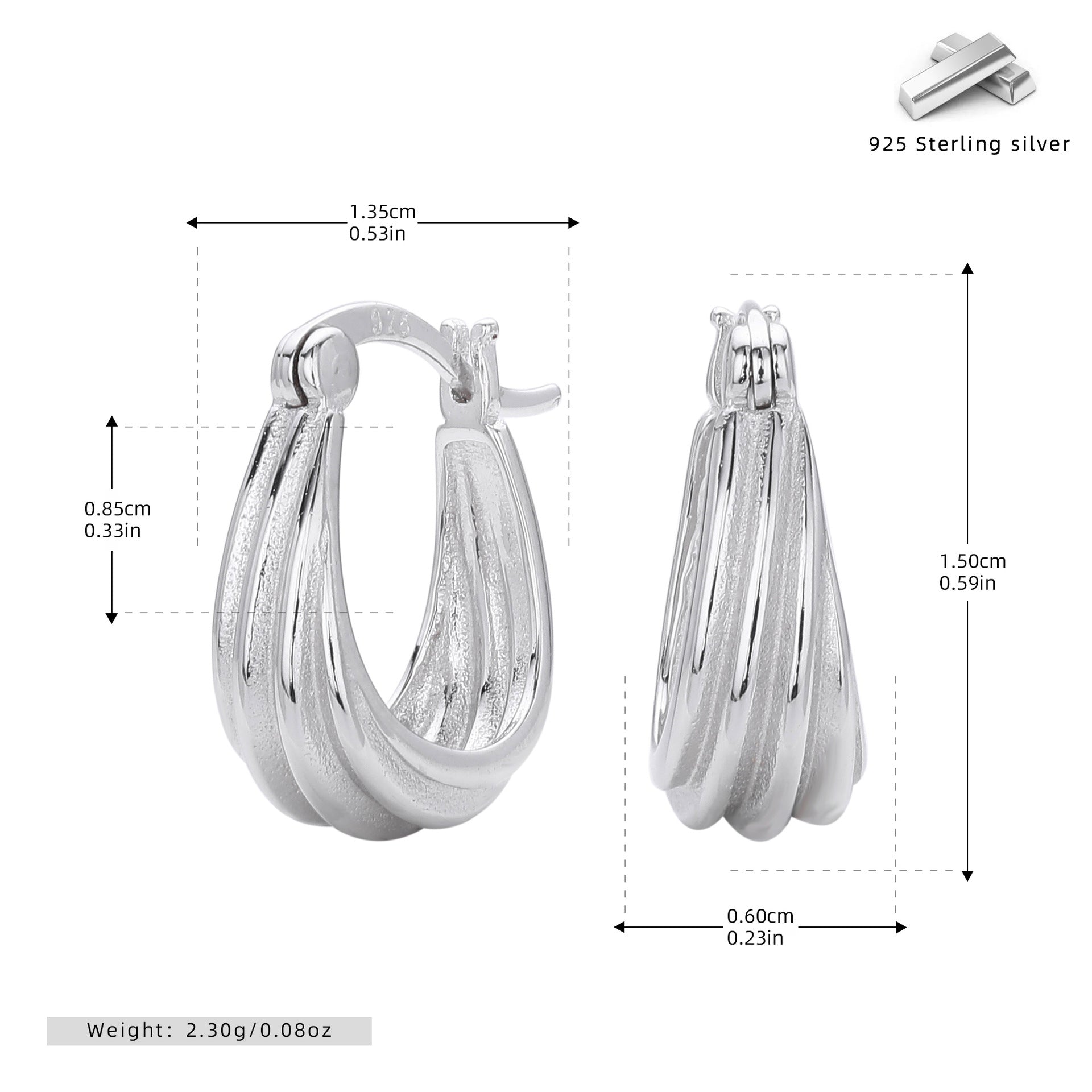 Damen Ohrringe mit raffiniertem gewellten Design aus 925 Sterling Silber Shop Nory