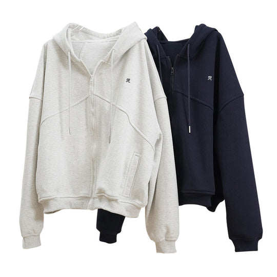 Damen Boxy-Oversize Kapuzen-Sweatjacke mit diagonalem Nahtdetail Shop Nory