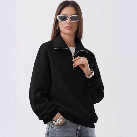Unisex Relax-Halbzip-Sweatshirt mit hohem Stehkragen, Raglanärmeln und leicht angerauter Innenseite Shop Nory