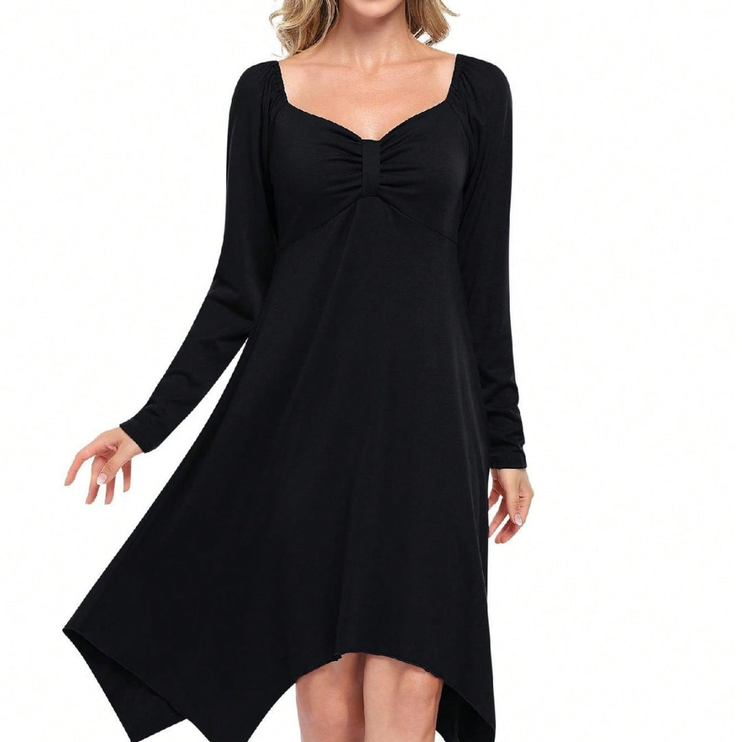 Damen asymmetrisches Longsleeve-Kleid mit gerafftem Bustier, Empire‑Naht und Zipfelsaum Shop Nory