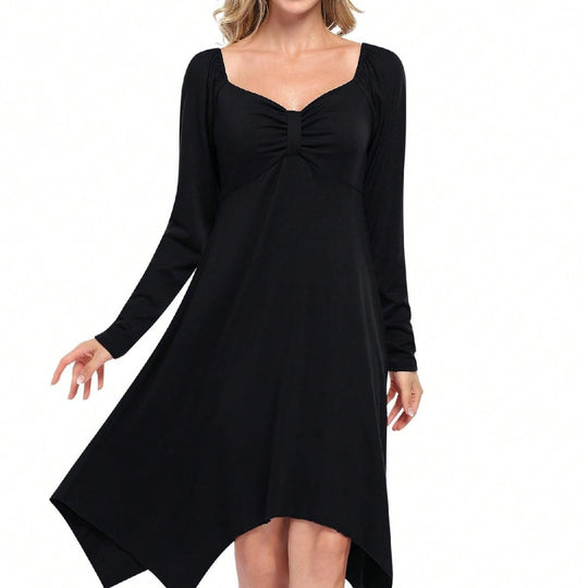 Damen asymmetrisches Longsleeve-Kleid mit gerafftem Bustier, Empire‑Naht und Zipfelsaum Shop Nory