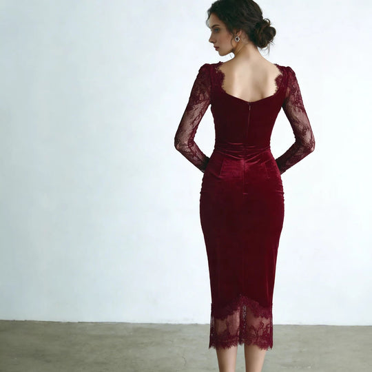 Damen Etuikleid mit Spitzenärmeln und figurbetontem Design