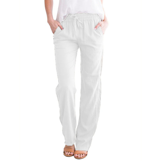 Damen Leichte Leinenoptik Palazzo-Hose mit Gummibund, Tunnelzug und Eingrifftaschen Shop Nory