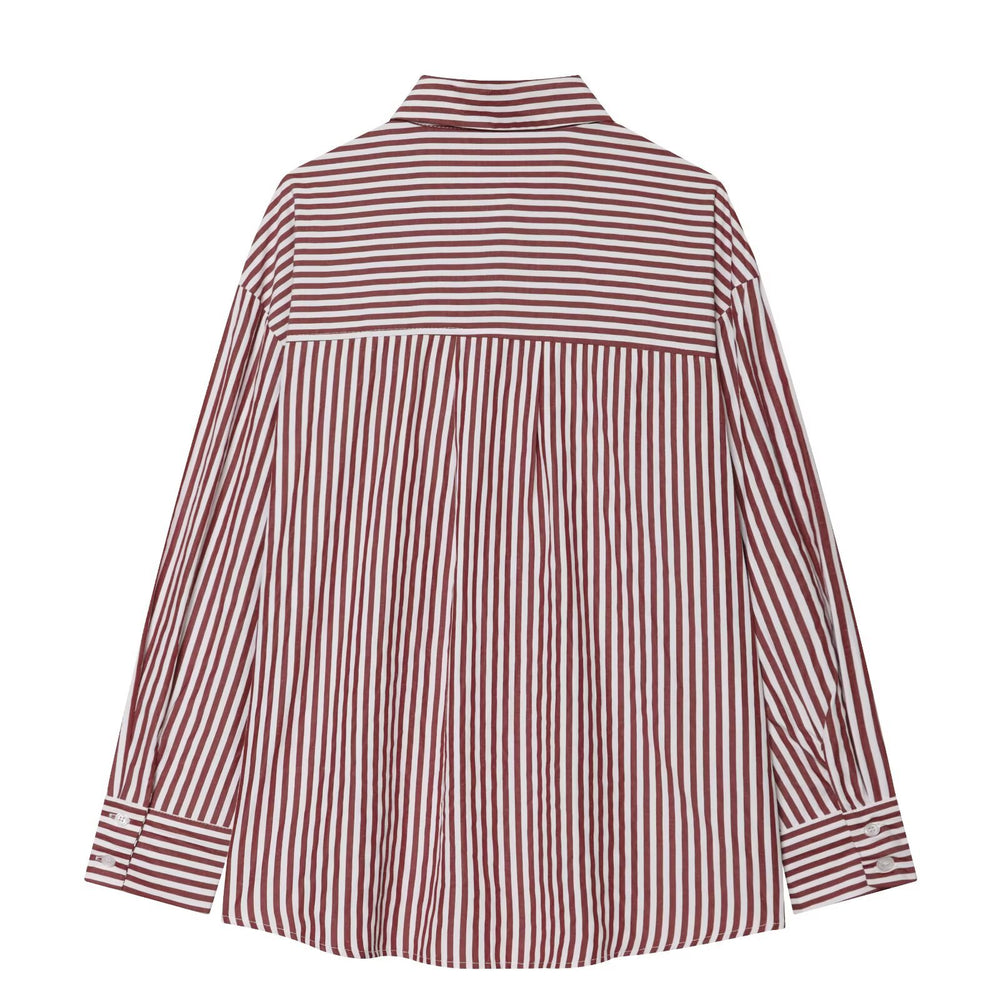 Damen Oversized Hemdbluse mit vertikalem Streifenmuster und Kentkragen Shop Nory