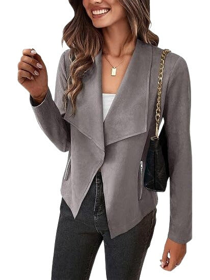 Damen Velourslederimitat-Wasserfallblazer mit asymmetrischem Saum und Reißverschlusstaschen Shop Nory