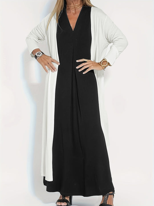 Damen Langer Offener Jersey-Cardigan mit Eingrifftaschen und fließender Drapierung Shop Nory