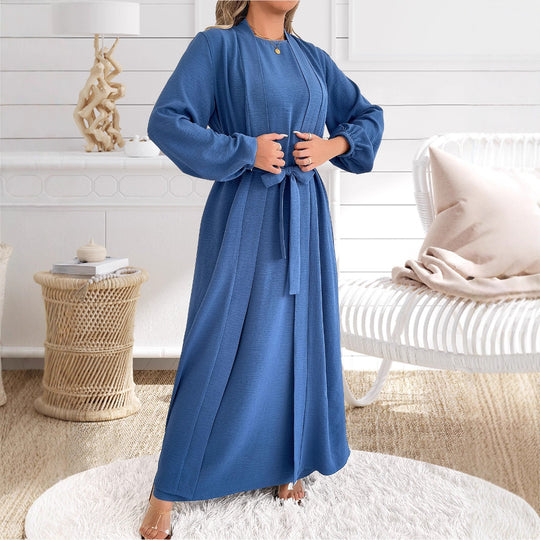 Damen Maxikleid in Kimono-Optik mit Bindegürtel und langen Ärmeln Shop Nory