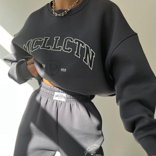 Damen Oversized College-Sweatshirt und High-Waist-Jogger-Set aus French-Terry Shop Nory
