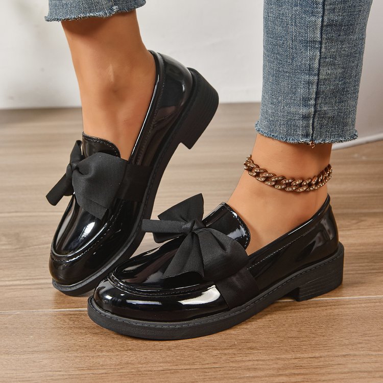 Damen Loafer mit Karo‑Muster und Schleifenapplikation Shop Nory