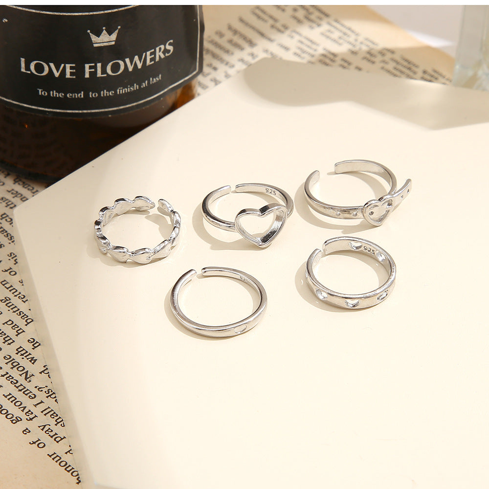Damen Ring-Set mit kreativen Herz- und Strukturdesigns Shop Nory