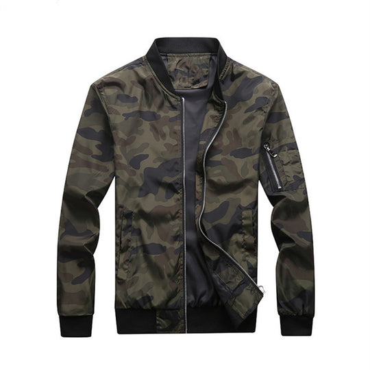 Herren Camouflage-Bomberjacke mit Ärmeltasche, elastischen Bündchen und leichter Windbreaker-Qualität Shop Nory