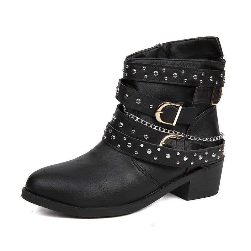 Damen Stiefeletten mit modischen Schnallen und dekorativen Nieten