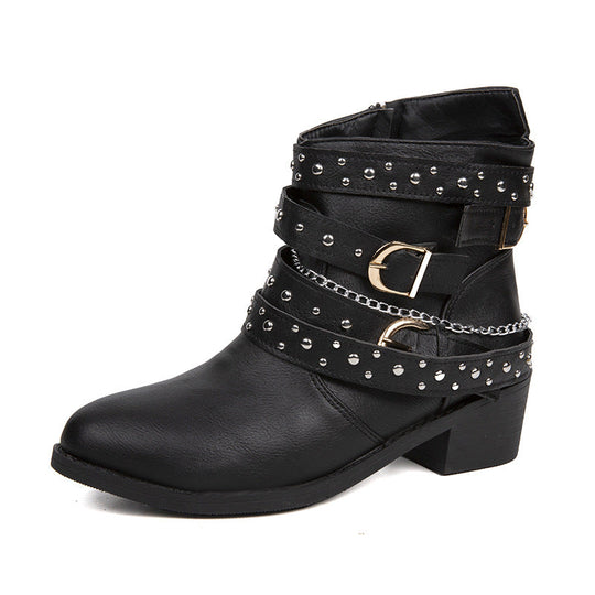 Damen Stiefeletten mit modischen Schnallen und dekorativen Nieten