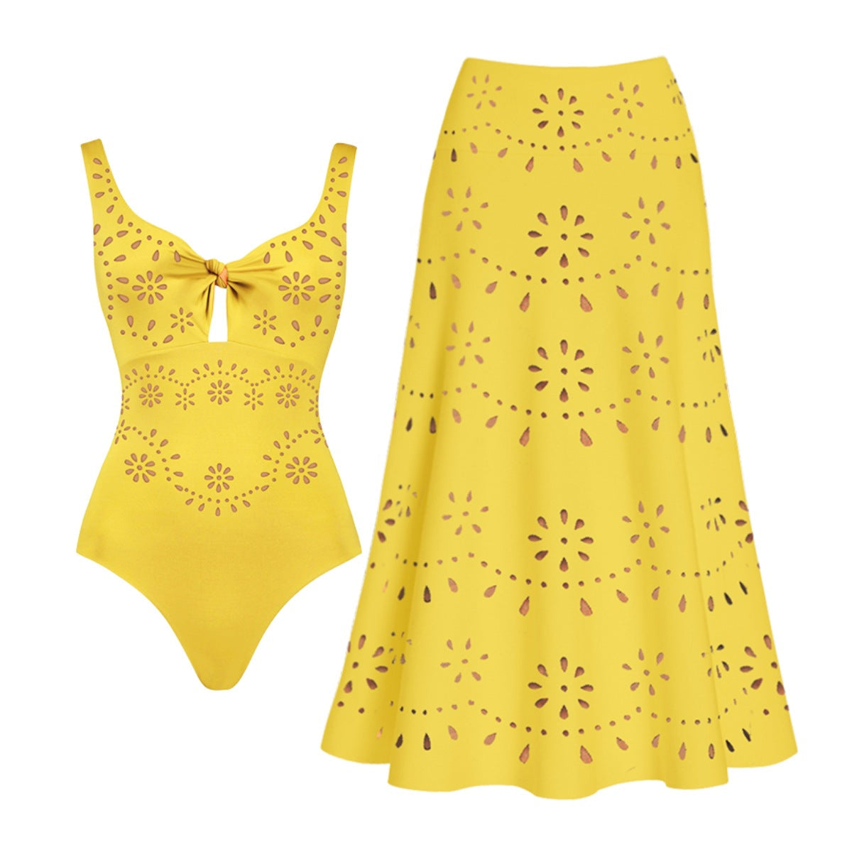 Damen Badeanzug und Rock-Set mit floralem Cut-Out Design