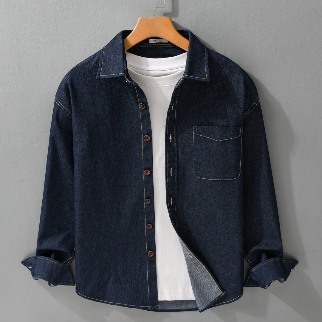 Herren Denim-Overshirt mit aufgesetzter Brusttasche und Kontrastnähten Shop Nory