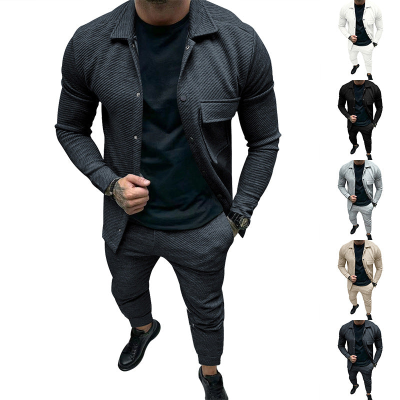Herren Strukturiertes Jersey-Freizeitset mit Overshirt und Tapered Jogginghose Shop Nory