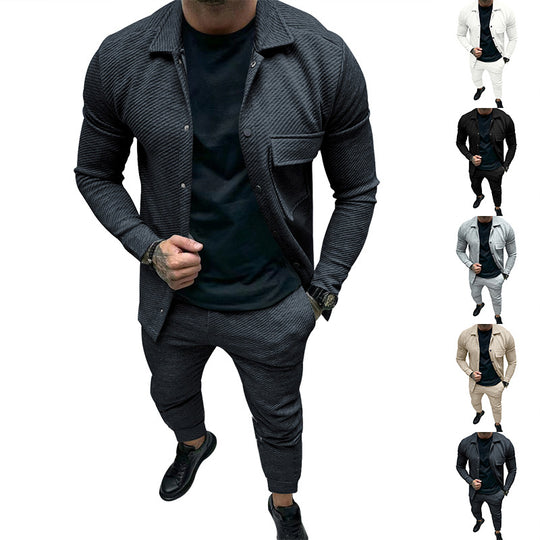 Herren Strukturiertes Jersey-Freizeitset mit Overshirt und Tapered Jogginghose Shop Nory