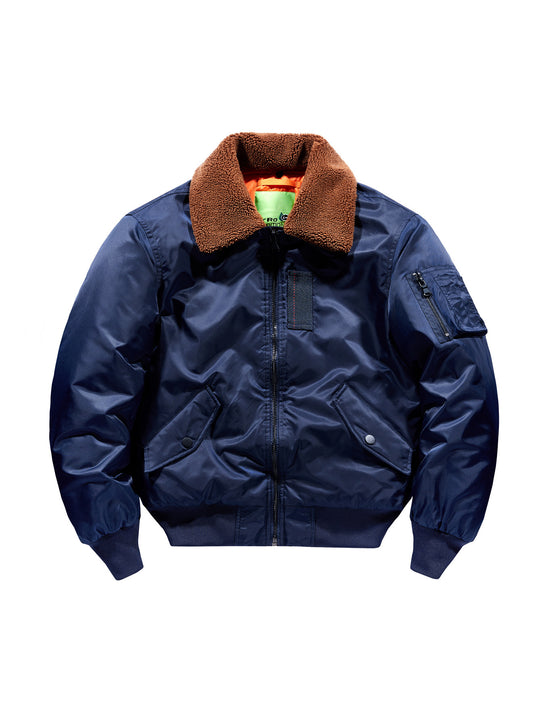 Herren Pilotenbomberjacke mit Teddykragen und Utility-Ärmeltasche Shop Nory