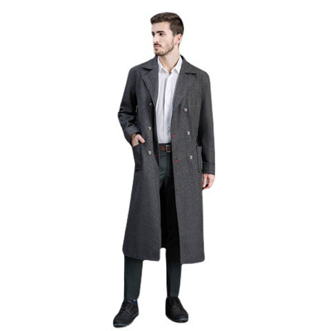 Herren Doppelreihiger Wollmantel mit Schalkragen und langer Silhouette Shop Nory