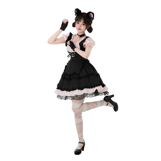 Damen verspieltes Katzenkostümkleid mit Rüschendetails und Zubehör Shop Nory