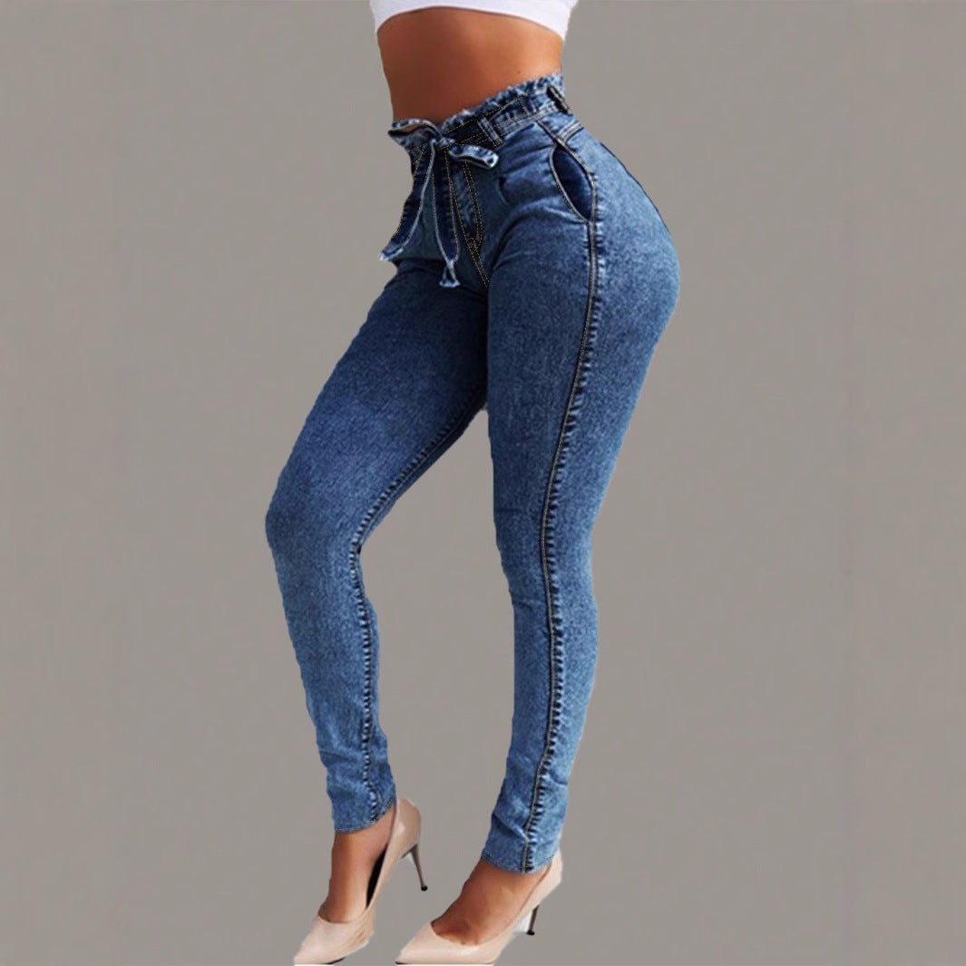 Damen Paperbag-Hochbund Skinny-Jeans mit Bindegürtel Shop Nory