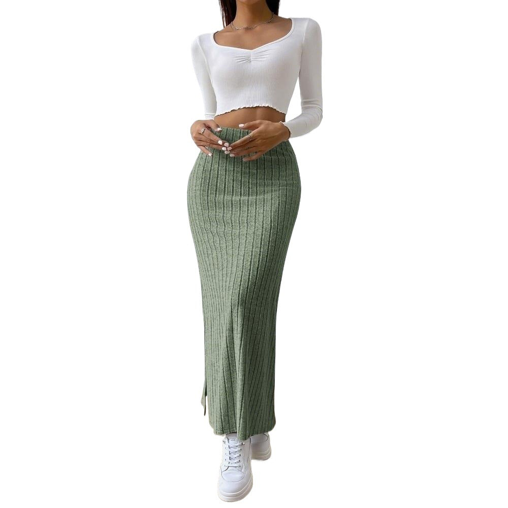 Damen gerippter Midirock mit hohem Bund und figurumspielender A-Linie Shop Nory