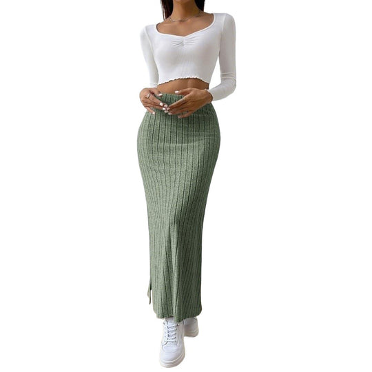 Damen gerippter Midirock mit hohem Bund und figurumspielender A-Linie Shop Nory