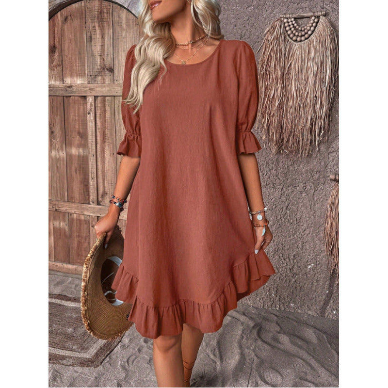 Damen Sommerliches Freizeitkleid mit Rüschendetails und lockerem Schnitt